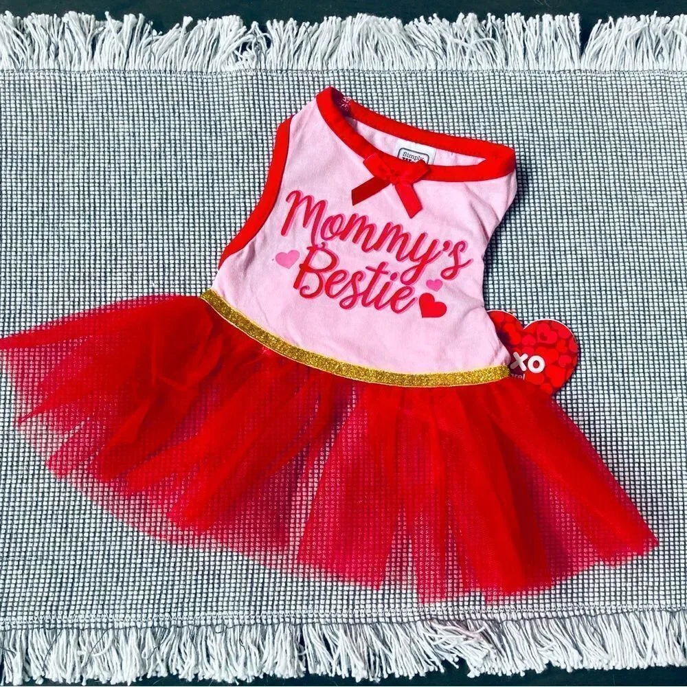 Mommy’s Bestie Valentine Dog Tulle Skirt Pet Dress S